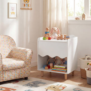Toddler Scalloped Side Table with Wide Top & Open Compartment for Kids Room