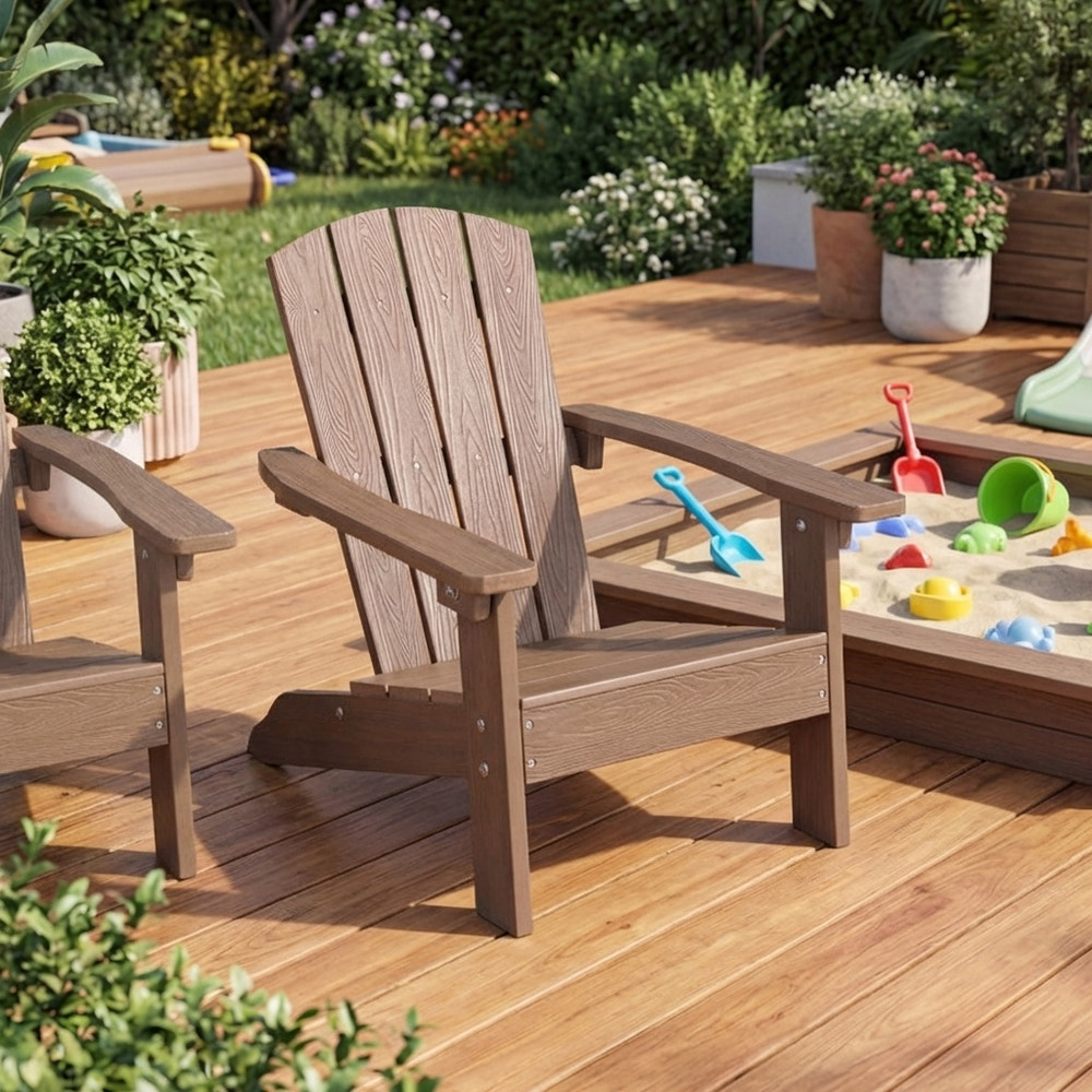 Kids Sandbox with Cover and Seats with 2 Kids Adirondack Chairs