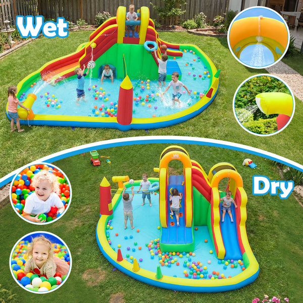 8-in-1 Giant Bounce House with 2 Long Slides for Yard Party with 750W Blower