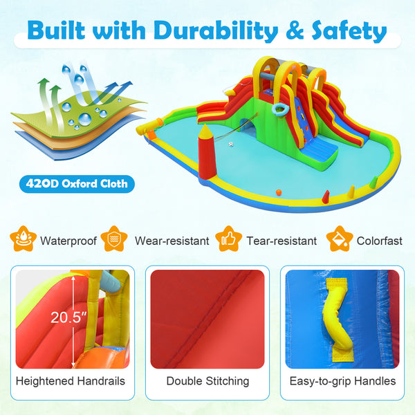 8-in-1 Giant Bounce House with 2 Long Slides for Yard Party with 750W Blower