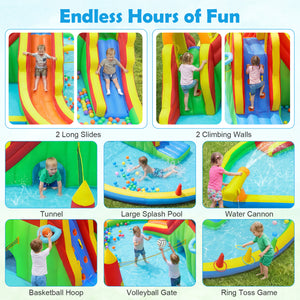 8-in-1 Giant Bounce House with 2 Long Slides for Yard Party with 750W Blower