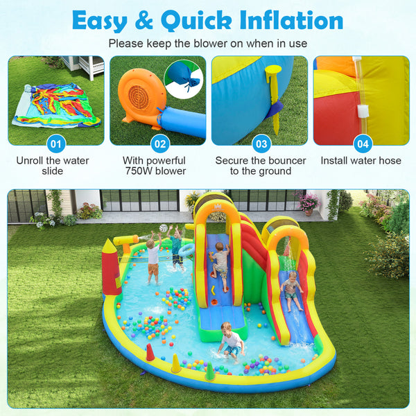 8-in-1 Giant Bounce House with 2 Long Slides for Yard Party with 750W Blower