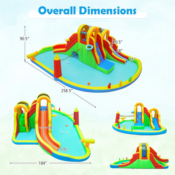 8-in-1 Giant Bounce House with 2 Long Slides for Yard Party with 750W Blower