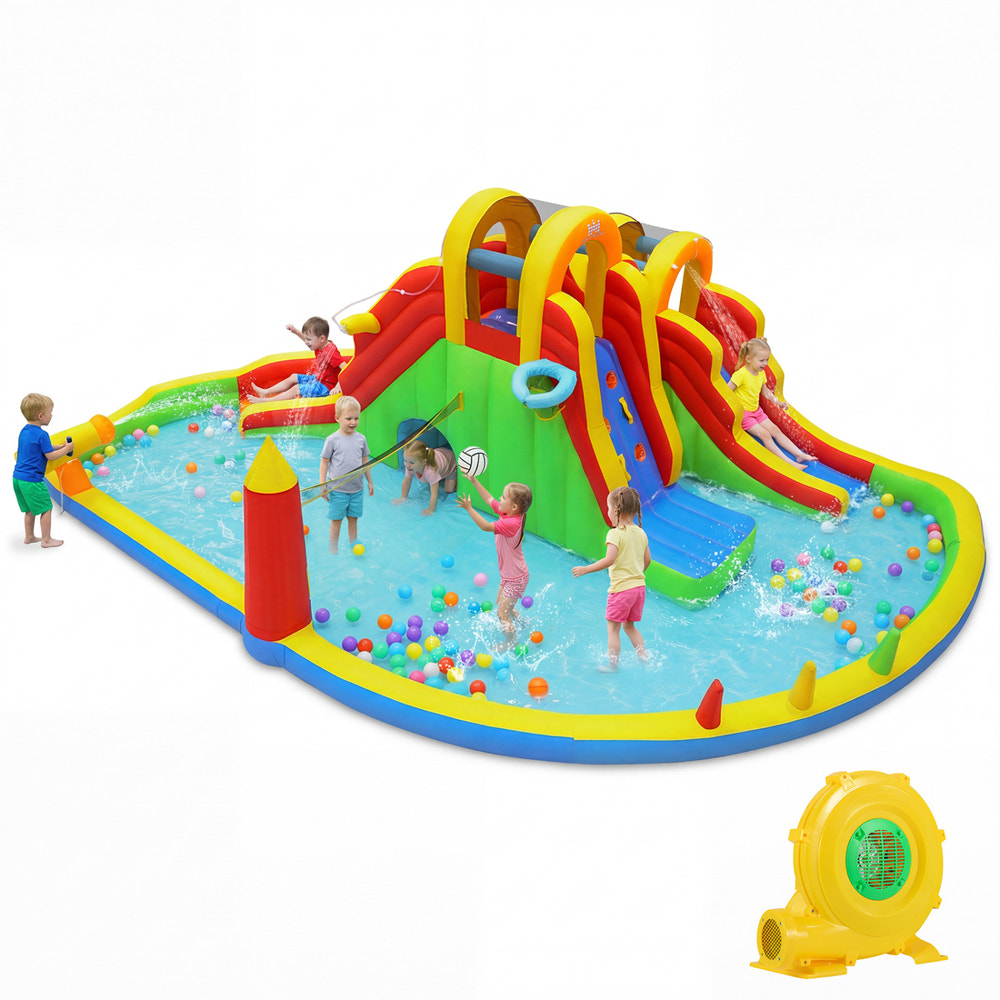 8-in-1 Giant Bounce House with 2 Long Slides for Yard Party with 780W Blower