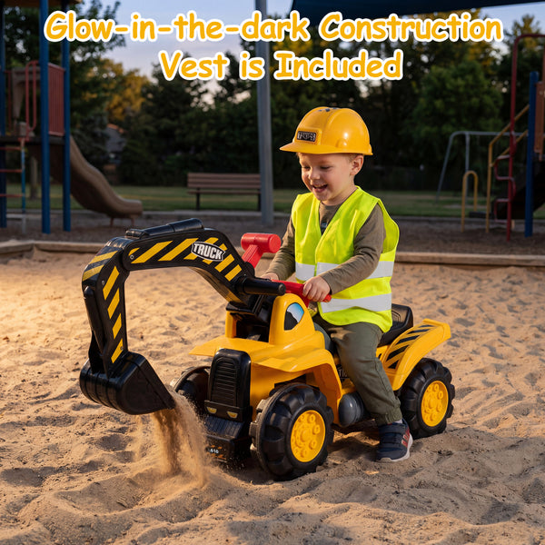 3-in-1 Ride on Excavator Bulldozer Detachable with Engine Sound and Helmet