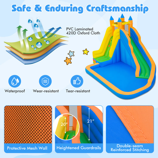 3-in-1 Inflatable Water Slide with Curved Slide and 680W Blower