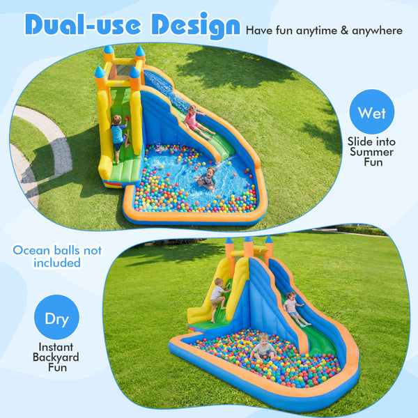 3-in-1 Inflatable Water Slide with Curved Slide and 680W Blower