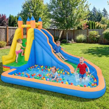 3-in-1 Inflatable Water Slide with Curved Slide and 680W Blower