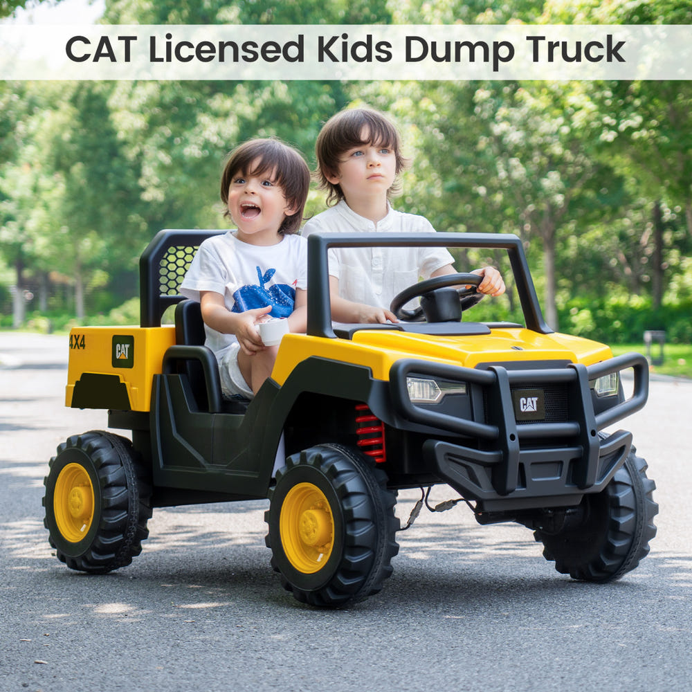 24V Ride On Dump Truck Licensed Caterpillar 2-Seater for Girls Boys-Yellow