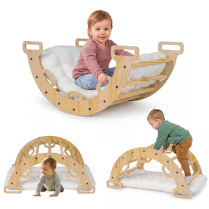 Wooden Rocking Climbing Arch with Cushion 3-in-1 Montessori Kids Climber Rocker