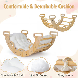 Wooden Rocking Climbing Arch with Cushion 3-in-1 Montessori Kids Climber Rocker