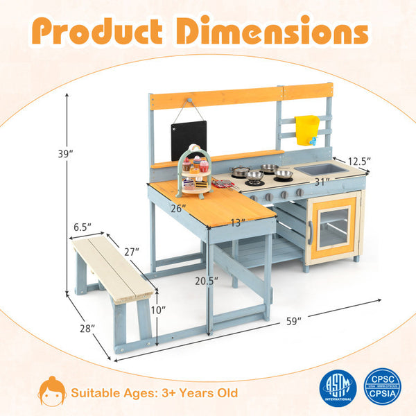 Ultimate Kids Outdoor Play Complex: 4-in-1 Wooden Mud Kitchen & BBQ Grill Set with Picnic Table