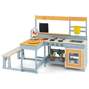 Ultimate Kids Outdoor Backyard Play Center: 3-in-1 Wooden Mud Kitchen & Picnic Table Set with Fully Covered Canopy Sandbox