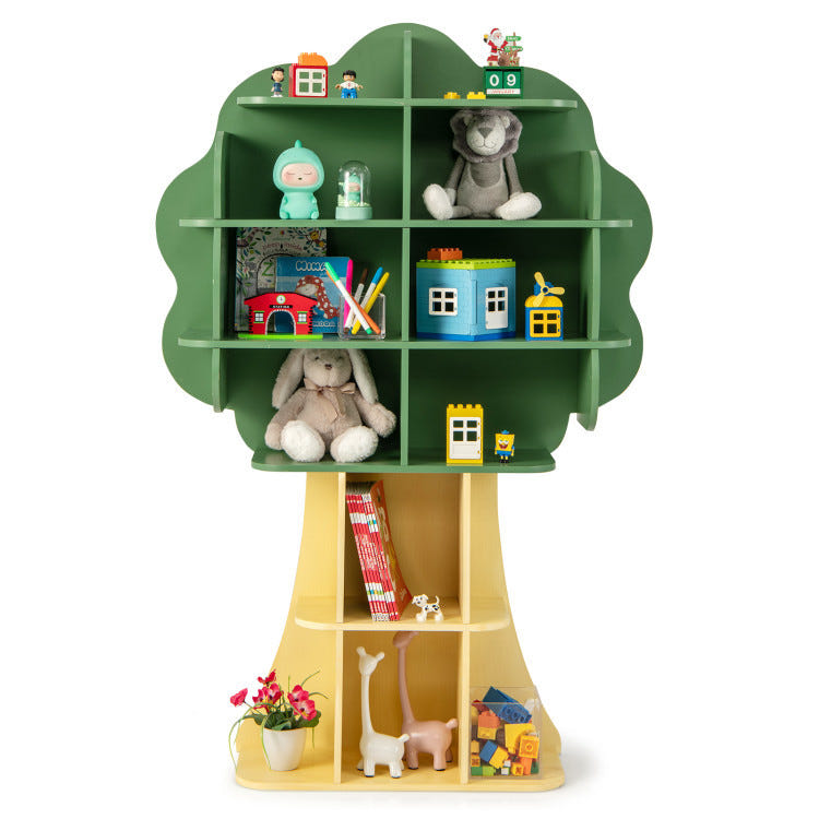 Kids Table and Chair Set with Tree Shape Bookshelf Storage Organizer