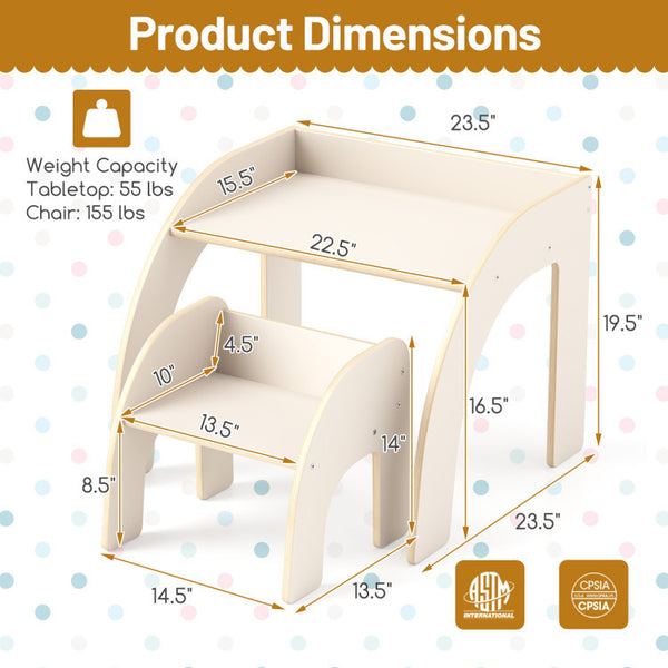 Kids Table and Chair Set with Tree Shape Bookshelf Storage Organizer