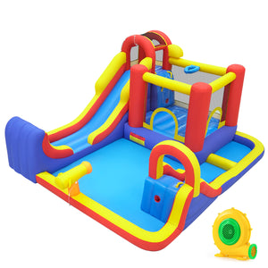 7-in-1 Outdoor Bounce House with Dual Slides and 680W Blower
