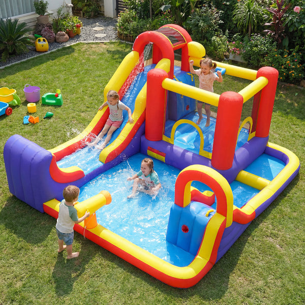 7-in-1 Outdoor Bounce House with Dual Slides and 680W Blower