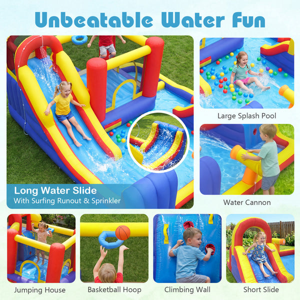 7-in-1 Outdoor Bounce House with Dual Slides and 680W Blower