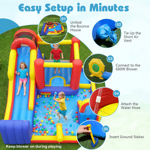 7-in-1 Outdoor Bounce House with Dual Slides and 680W Blower