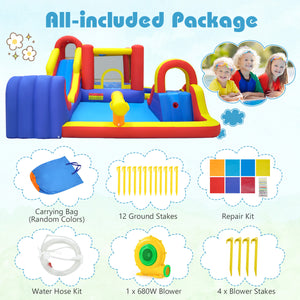 7-in-1 Outdoor Bounce House with Dual Slides and 680W Blower