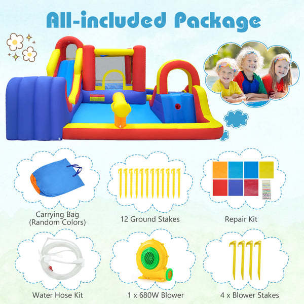 7-in-1 Outdoor Bounce House with Dual Slides and 680W Blower