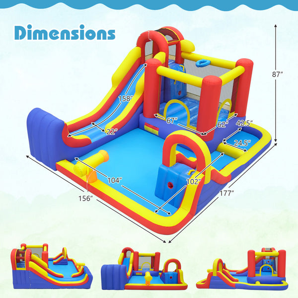 7-in-1 Outdoor Bounce House with Dual Slides and 680W Blower