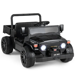 12V Electric Toyota Ride On Truck with Dump Bed and Music, angled view, perfect for kids' outdoor fun.