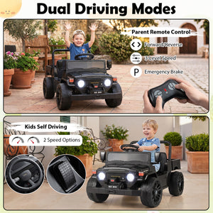 12V Toyota Electric Ride On Truck with Dump Bed and Music, angled view, perfect for kids' outdoor fun.