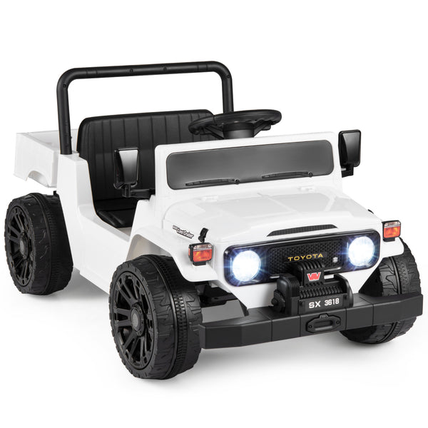 12V Electric Toyota Ride On Truck with Dump Bed and Music, angled view showcasing fun features for kids.