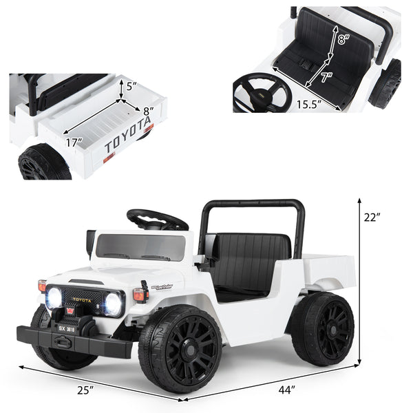 12V Electric Toyota Ride On Truck with Dump Bed and Music, angled view, perfect for kids' outdoor play.