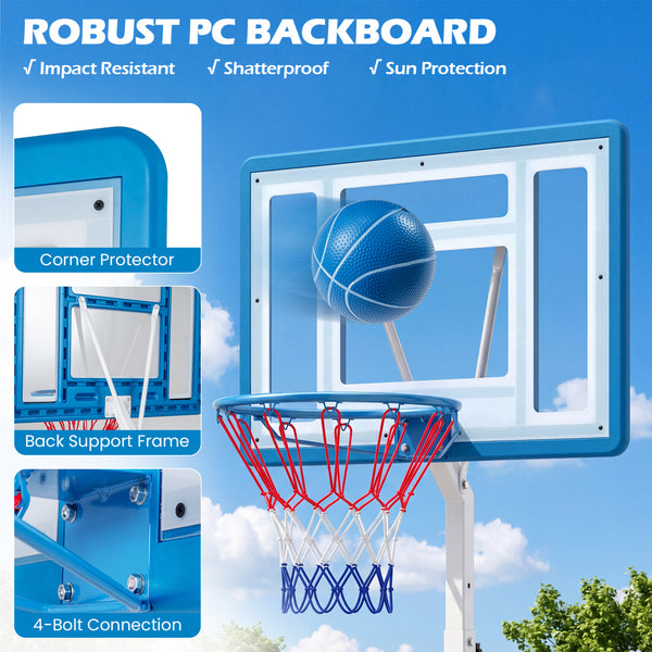 3.3-3.9 Feet Pool Basketball Hoop Adjustable with Shatterproof Backboard