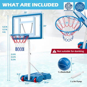 3.3-3.9 Feet Pool Basketball Hoop Adjustable with Shatterproof Backboard