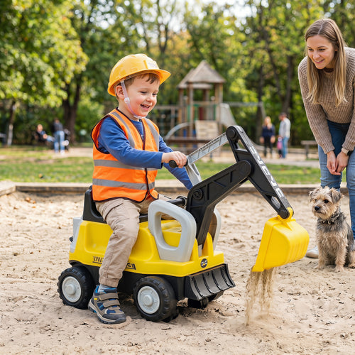2-In-1 Kids Ride on Tractor with Digging Arm and Detachable Trailer