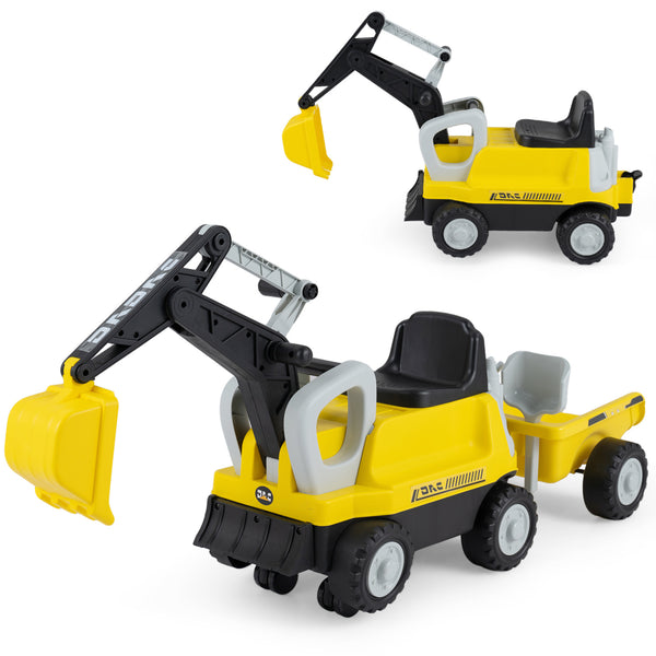 2-In-1 Kids Ride on Tractor with Digging Arm and Detachable Trailer