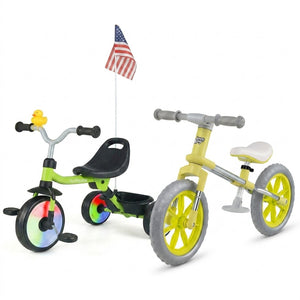 2-Piece Toddler Bike Set: Balance Bike & Tricycle with Basket