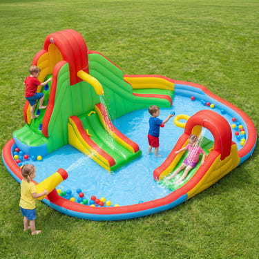 Kids Inflatable Water Park with Splash Pool and 3 Water Slides (Blower Not Included)