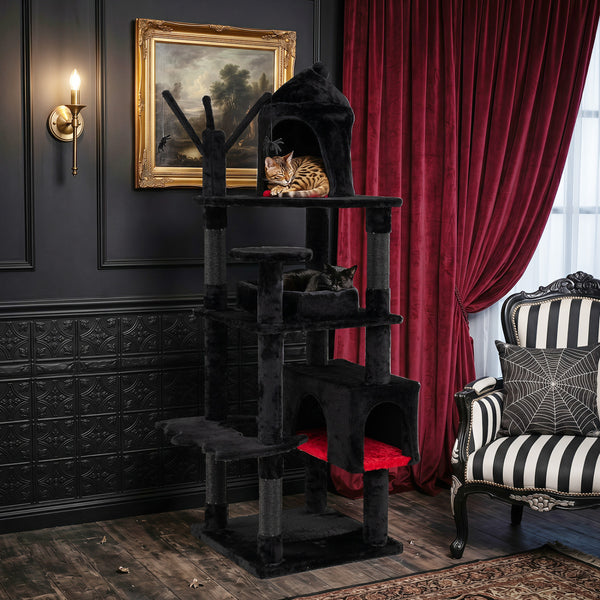 Gothic Cat Tree for Indoor Cats with Castle and House