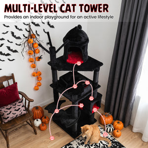 Gothic Cat Tree for Indoor Cats with Castle and House