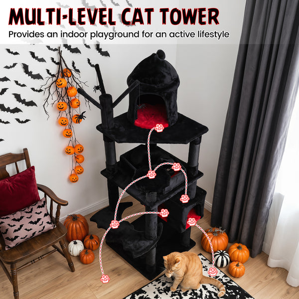Gothic Cat Tree for Indoor Cats with Castle and House