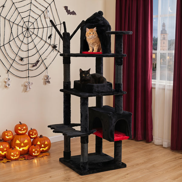 Gothic Cat Tree for Indoor Cats with Castle and House