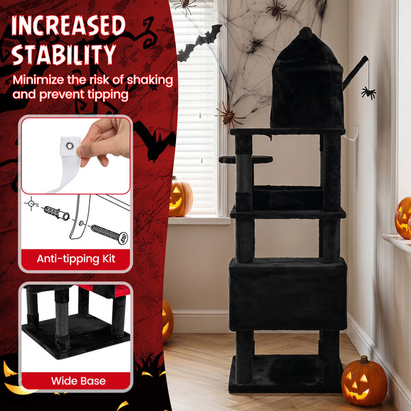 Gothic Cat Tree for Indoor Cats with Castle and House