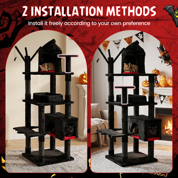 Gothic Cat Tree for Indoor Cats with Castle and House