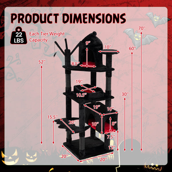 Gothic Cat Tree for Indoor Cats with Castle and House