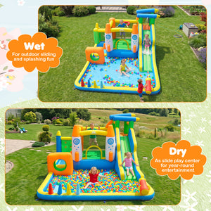 10-in-1 inflatable bounce house with water slide for kids, featuring a 680W blower, perfect for outdoor play.