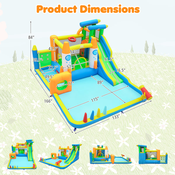 10-in-1 inflatable bounce house with water slide for kids, featuring a 680W blower, perfect for outdoor play.