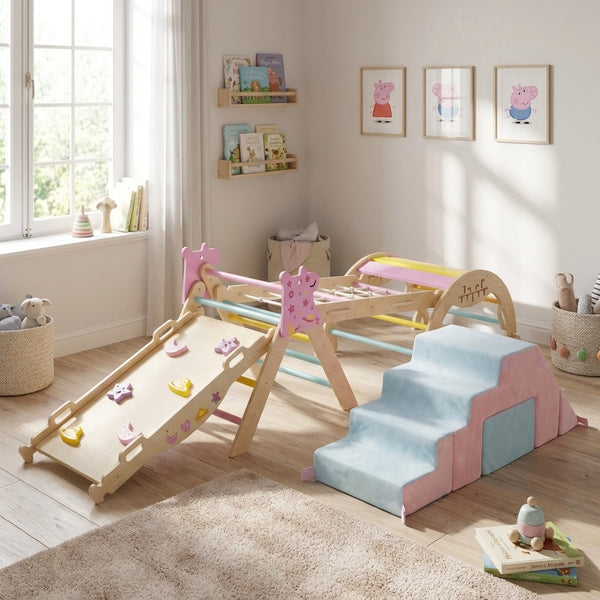 6-Piece Toddler Indoor Play Gym with Climbing Frame & Foam Climbing Blocks