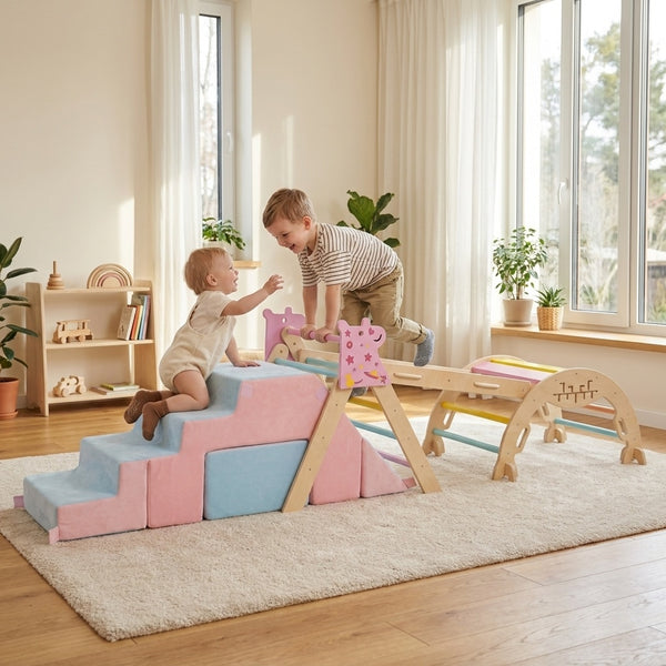 6-Piece Toddler Indoor Play Gym with Climbing Frame & Foam Climbing Blocks