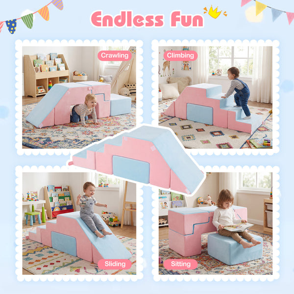 6-Piece Toddler Indoor Play Gym with Climbing Frame & Foam Climbing Blocks