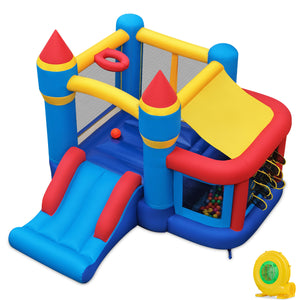 Inflatable Bounce House for Kids with Ocean Ball Football and Basketball for Birthday Party Carnival
