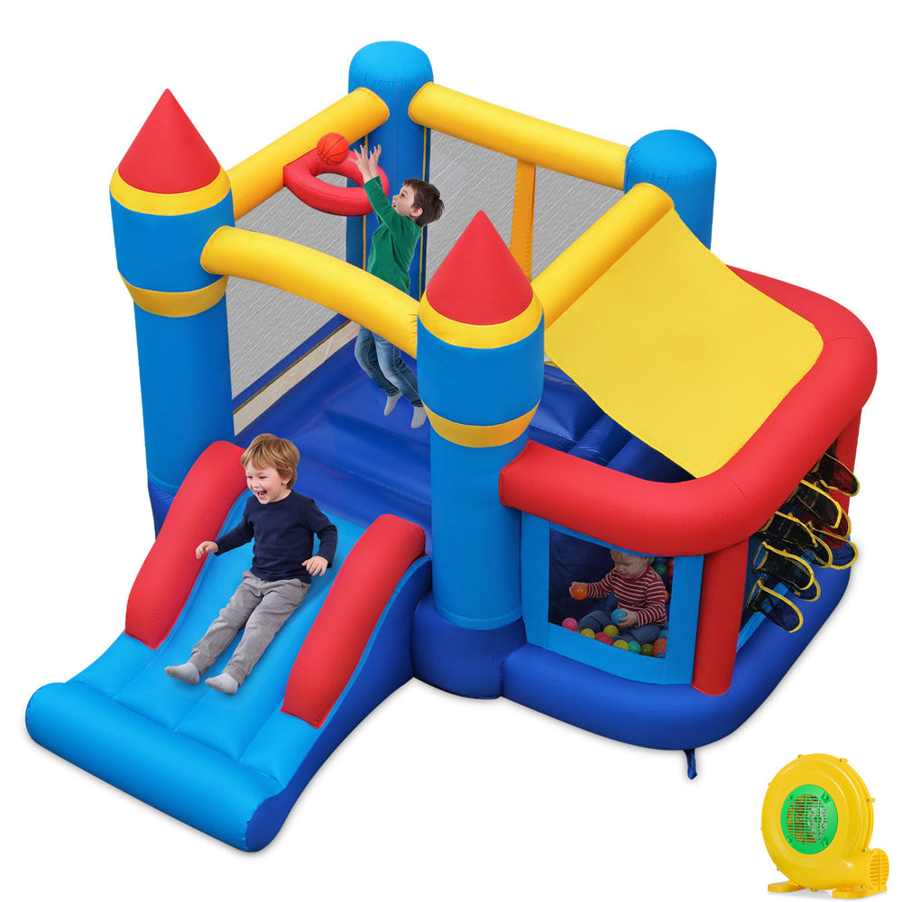 Inflatable Bounce House for Kids with Ocean Ball Football and Basketball for Birthday Party Carnival